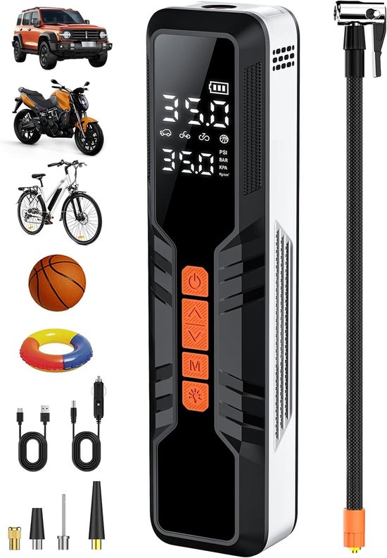 Sounix elektrische fietspomp - Oplaadbaar & Draagbaar - Tot 10.3 Bar - Voor Fiets, Scooter, Motor en Auto - Elektrische Bandenpomp