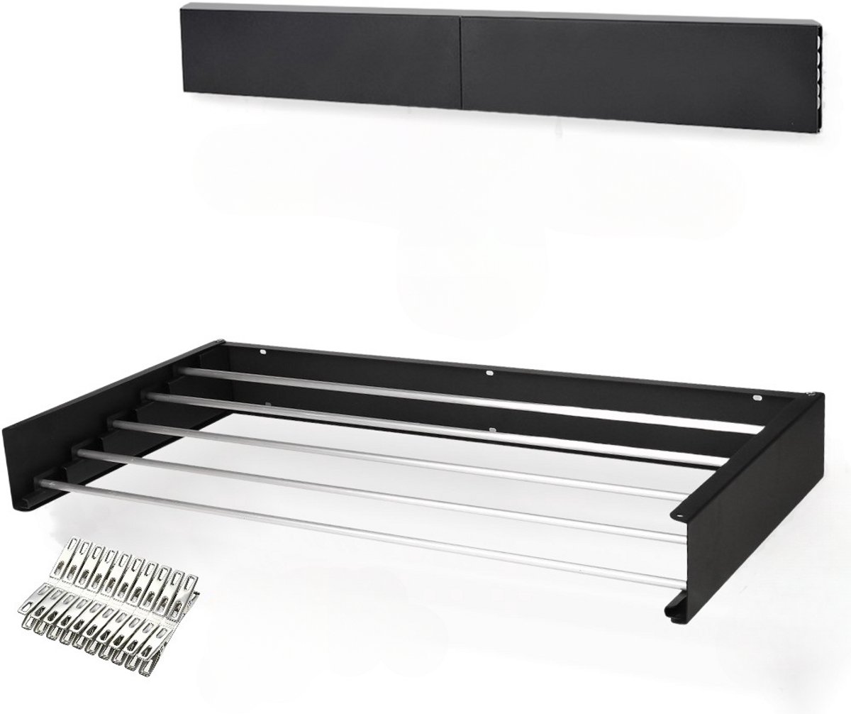 Goedkoopste 2MKL wanddroogrek – inclusief wasknijpers en boormal – inklapbaar– droogrek voor verschillende ruimtes, slaapkamer, berging, tuin, balkon, badkamer – ergonomisch – plaatsbesparend – efficient – uitklapbaar – 4m drooglengte – inklapbare w