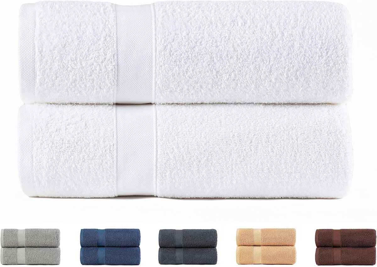 Famanu - Grote badhanddoeken 100% katoen 550 gsm extra zacht absorberend en sneldrogend 100 x 150 cm wit