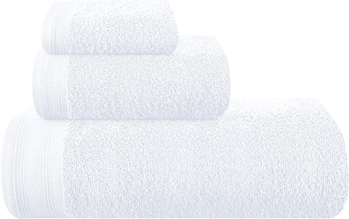 Famanu Ultra Soft Set van 3 katoenen handdoeken, bevat een grote badhanddoeken van 70 x 140 cm, handdoeken 40 x 60 cm en een wasbed van 30 x 30 cm, wit