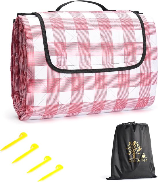 Waterdichte Picknickmat 140x200 Cm - Opvouwbare Strandmat Van Polyester Met Ruitpatroon Voor Buiten En Camping