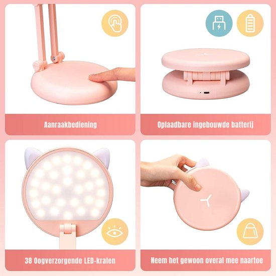 Zylo® Bureaulamp Kinderkamer - Tafellamp Kinderkamer - Voor Jongens en Meisjes - Roze - 16cm x 7cm x 16cm van Zylo® — afbeelding 5