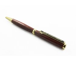STB luxe premium (twist) balpen, handgemaakt, 24-karaats verguld en azobèhout, made in Holland.