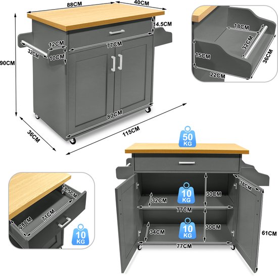 Bealife Keukentrolley op Wielen, Multifunctioneel Keukeneiland met Handdoekhouder en Kruidenplank, Rollende Serveertrolley voor Keuken, Eetkamer en Gang (Wit Bealife Keukentrolley op Wielen, Multifunctioneel Keukeneiland met Handdoekhouder en Kruidenplank, Rollende Serveertrolley voor Keuken, Eetkamer en Gang (Wit