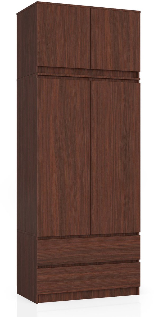 Akord Kleidingkast S90 met Opzetstuk, 2 Deuren en 2 Lades / AKORD Furniture Factory / Venge / 90 x 234 x 51 cm