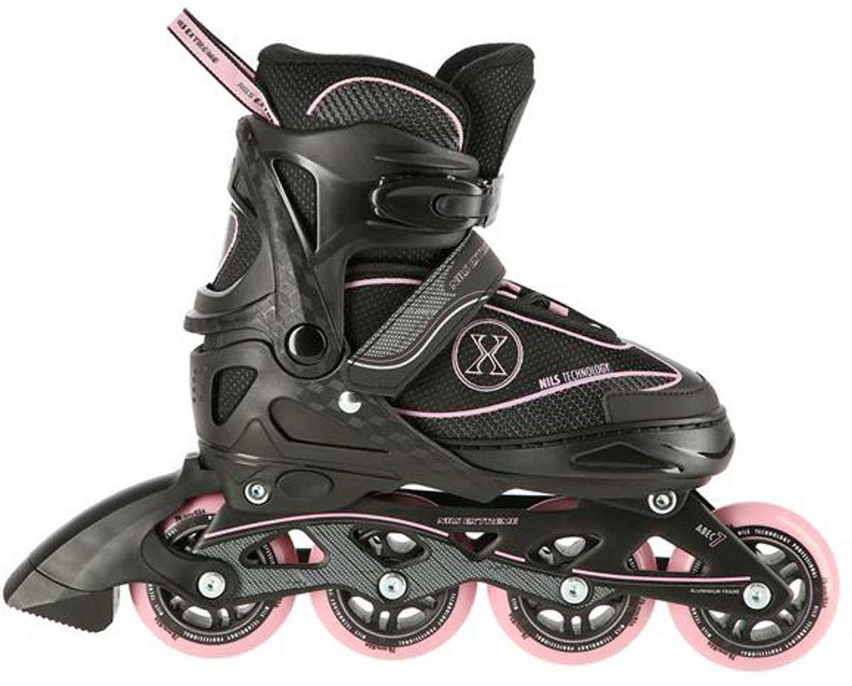 Nils Extreme NA11008 Serie Inlineskates Czarno-Różowy Voor Beginnende Tot Gemiddelde Gebruikers Verstelbaar Zwart