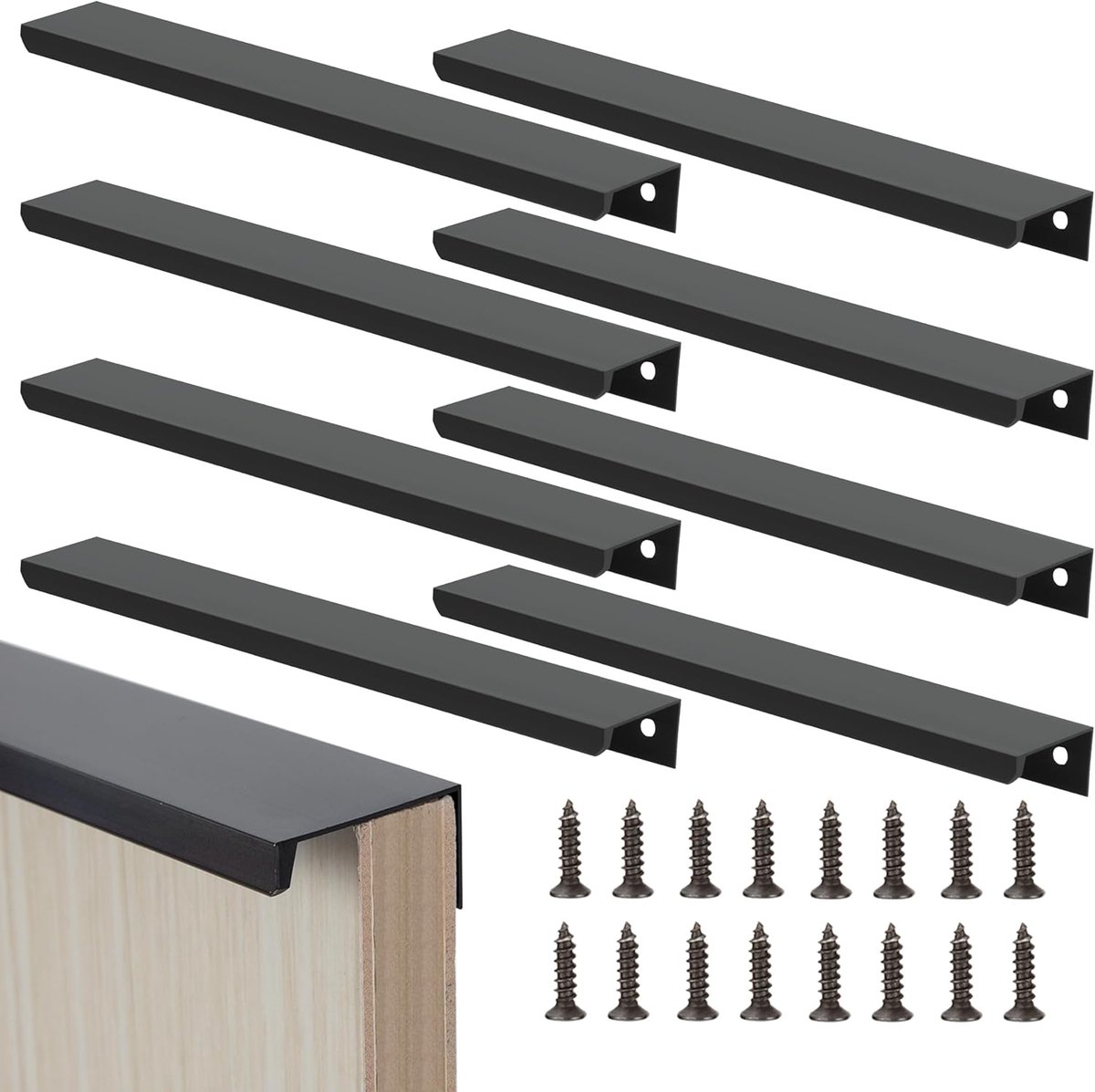 Famanu - Zwarte meubelgrepen, 300 mm, verborgen kastgrepen, keukengrepen met schroeven, voor kledingkast, deur, laden, 8 stuks