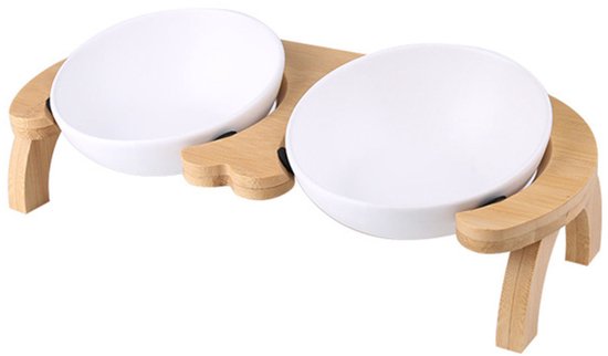 LucyBalu® MYCO verhoogde kattenbak | Keramische kattenvoerbak | Platte voerbak | Waterbak in organische vorm | hoogwaardige drinkbak | Kattenbak | wit