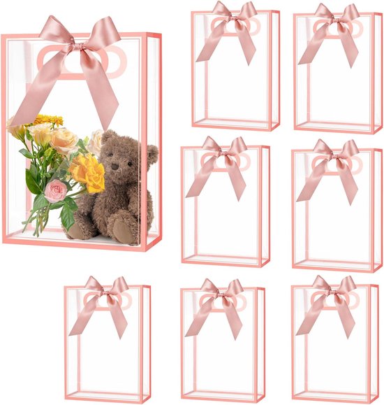 LATERN 25 stuks doorzichtige cadeauzakjes met handvatten, 23 cm x 17 cm x 7 cm, herbruikbare draagtassen van pvc, transparante verpakkingszakjes voor winkelen, boetieken, bruiloft, verjaardag