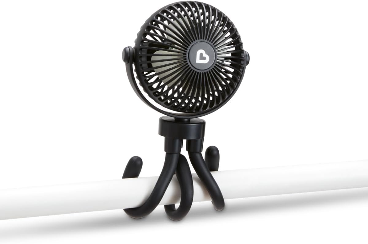 Draagbare Mini-Ventilator voor Kinderwagen met LED-verlichting en 4 Snelheden - Zwart