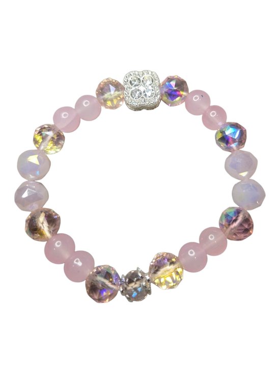 Bracelet de perles roses avec breloque luxueuse en métal mandala .