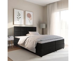 Boxspring met opbergruimte Sam - 180x200 cm - Zwart - Inclusief Topper - Bed met Opbergruimte - Opberg boxspring - Bonellvering tot 100 kg - Beddenbriljant