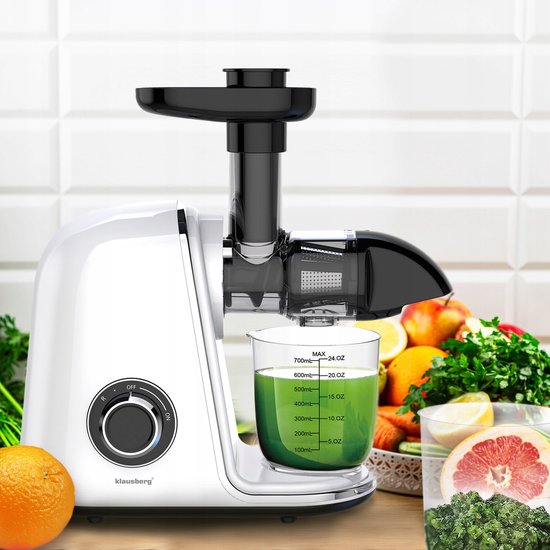Klausberg Slow Juicer - 150W - 700ml - Cold Press - Groenten en Fruitpers - Met Pulpreservoir - Wit - Stille Horizontale Juicer met 7-Traps Perssysteem van Klausberg — afbeelding 2