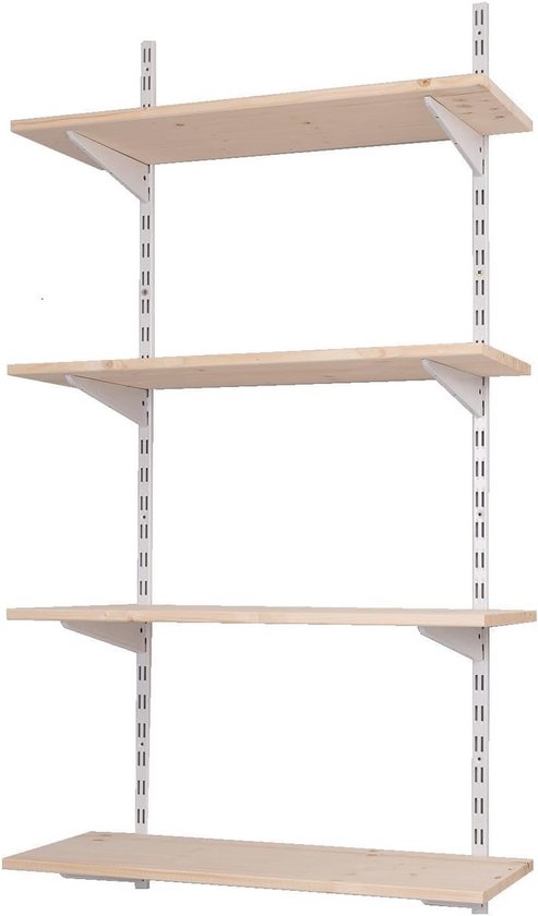 BOOMET · Wandrek bouwpakket met bodem, hoogte: 100 cm, 3 niveaus in 80 x 20 cm (b x d), kleur: wit/zwart, 42 varianten, stalen plankdrager, eenvoudige montage, tot 55 kg draagvermogen