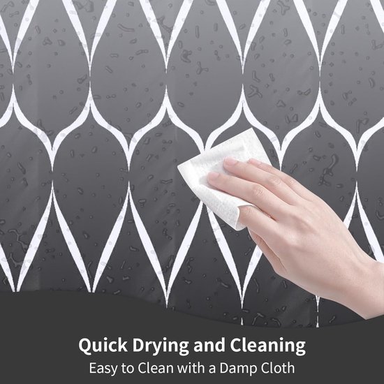 Rideau de douche - rideau de douche de salle de bain moderne - rideau de douche en polyester - accessoires de rideau de douche - tissu imperméable - lavable en machine - noir gris - 180*180 cm