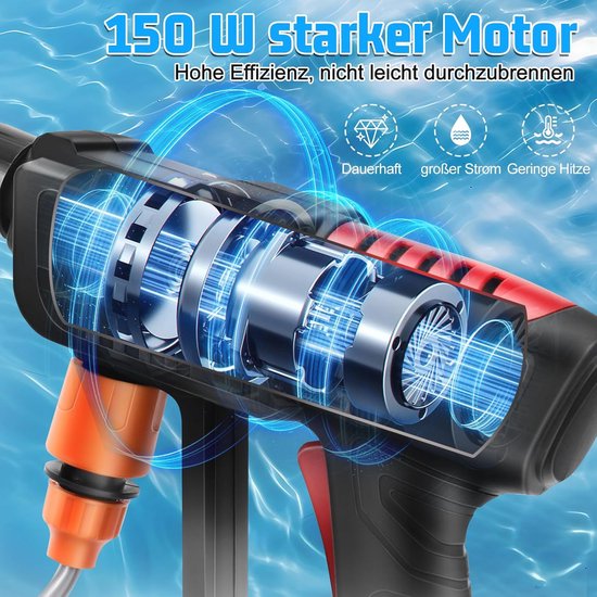 Draadloze Hogedrukreiniger 21 V met 6-in-1 Mondstuk en 10 m Slang voor Effectieve Reiniging — afbeelding 4