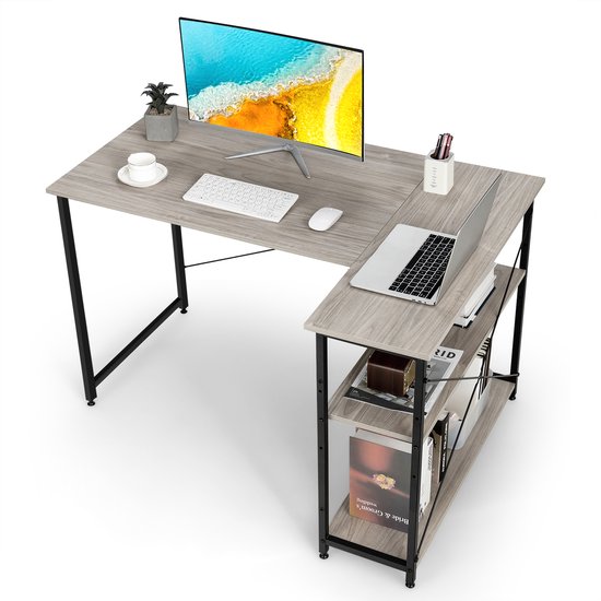 COSTWAY Bureau industrieel design, computertafel met plank, bureautafel