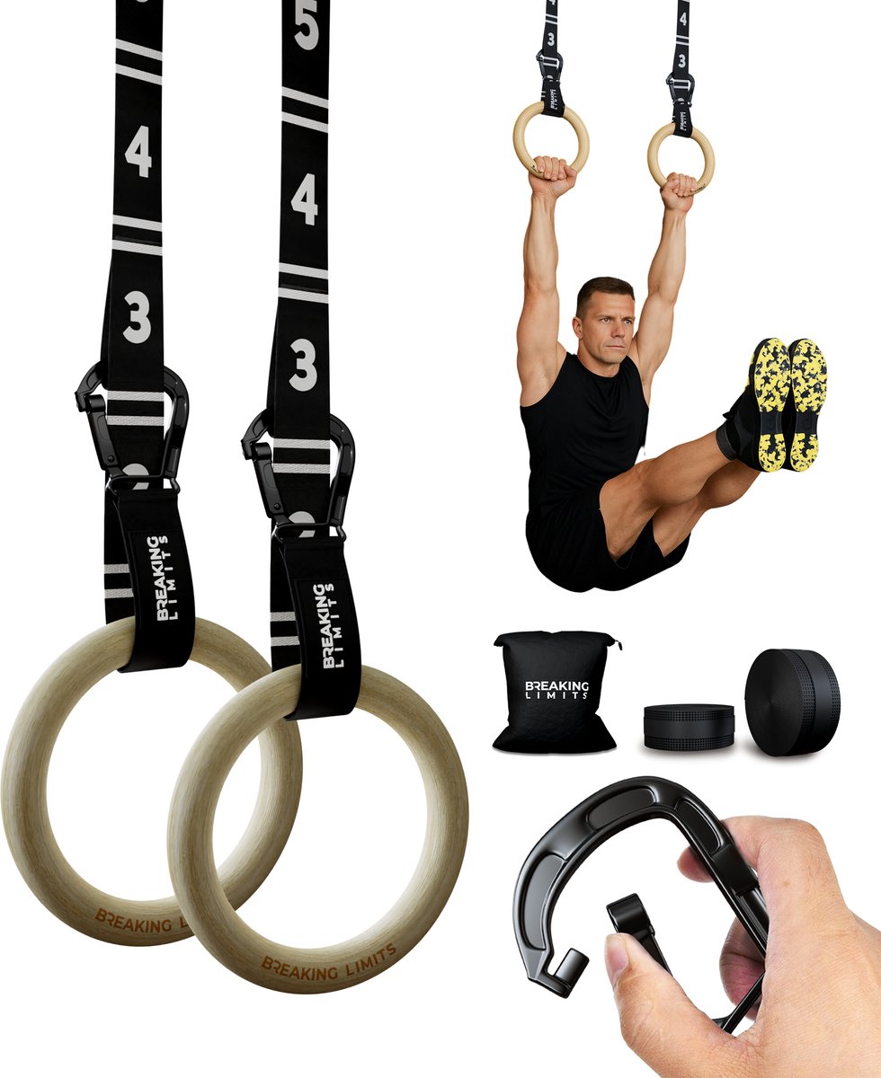 Breaking Limits Turnringen - Gymringen - Houten Gymnastiekringen voor Fitness Crossfit & Calisthenics - Gymnastic Rings - 32mm Dikte - Berkenhout