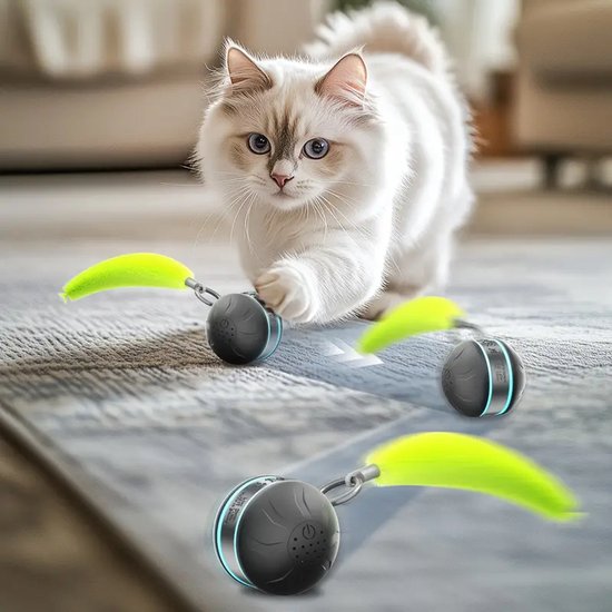 Elektrisch Kattenbalspeelgoed - Interactief Kattenspeeltje - Automatisch Rollend Slim Kattenspeelgoed Voor Katten - Oplaadbaar - Speelgoed Voor Huisdieren - Snel Rollen Op Tapijt - Voor Interactief Spelen Binnenshuis - blauw - met geluid (aan of uit)