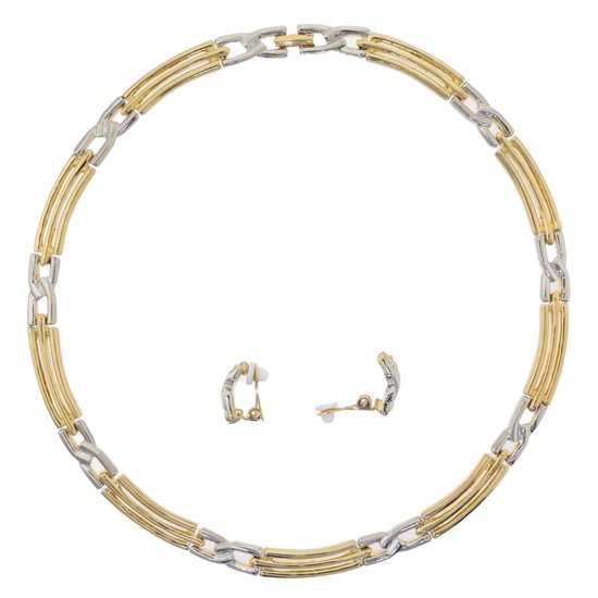 Set Behave - collier - clips d'oreilles - boucles d'oreilles clip - couleur or et argent - métal - chaîne à maillons - 40cm - 2 pièces