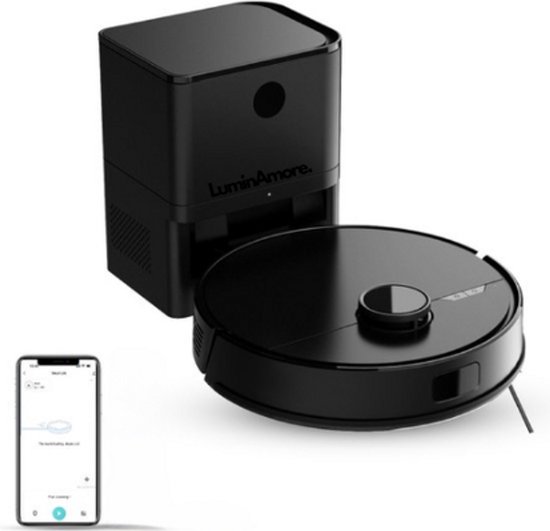 LuminAmore Pro robotstofzuiger - Dweilfunctie en Zelflegende Laadstation - Obstakel Vermijding, Laser Navigatie en Adaptief Kantdweilen - 3D Kamer Scan - Zwart