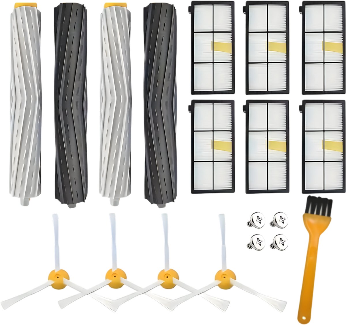 PolkaHome® 15-delige Vervangingsset voor iRobot Roomba 800- en 900-serie – Compatibel met 805, 850, 860, 861, 864, 866, 870, 880, 885, 890, 891, 960, 961, 980, 985 – 4 Rolborstels, 6 HEPA-filters, 4 Zijborstels, 1 Reinigingsborstel – Accessoires & On