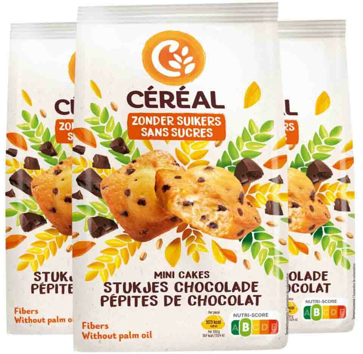 Céréal Mini Cakes Stukjes Chocolade - 3 x 196 gr - Voordeelverpakking