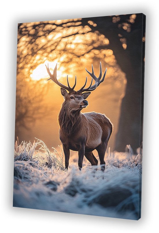 Cerf au coucher du soleil - Peintures sur toile de cerfs - Peintures animalières - Hyperréalisme - Peintures modernes - Décoration de salon - toile 30x45 cm