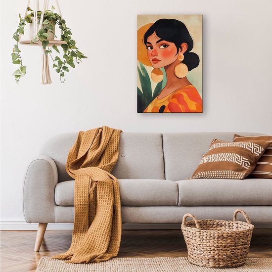 Femme aux boucles d'oreilles stylées - Décoration murale portrait - Peintures sur toile femme - Pop Art - Décoration d'intérieur - Accessoires de chambre - toile 100x150 cm