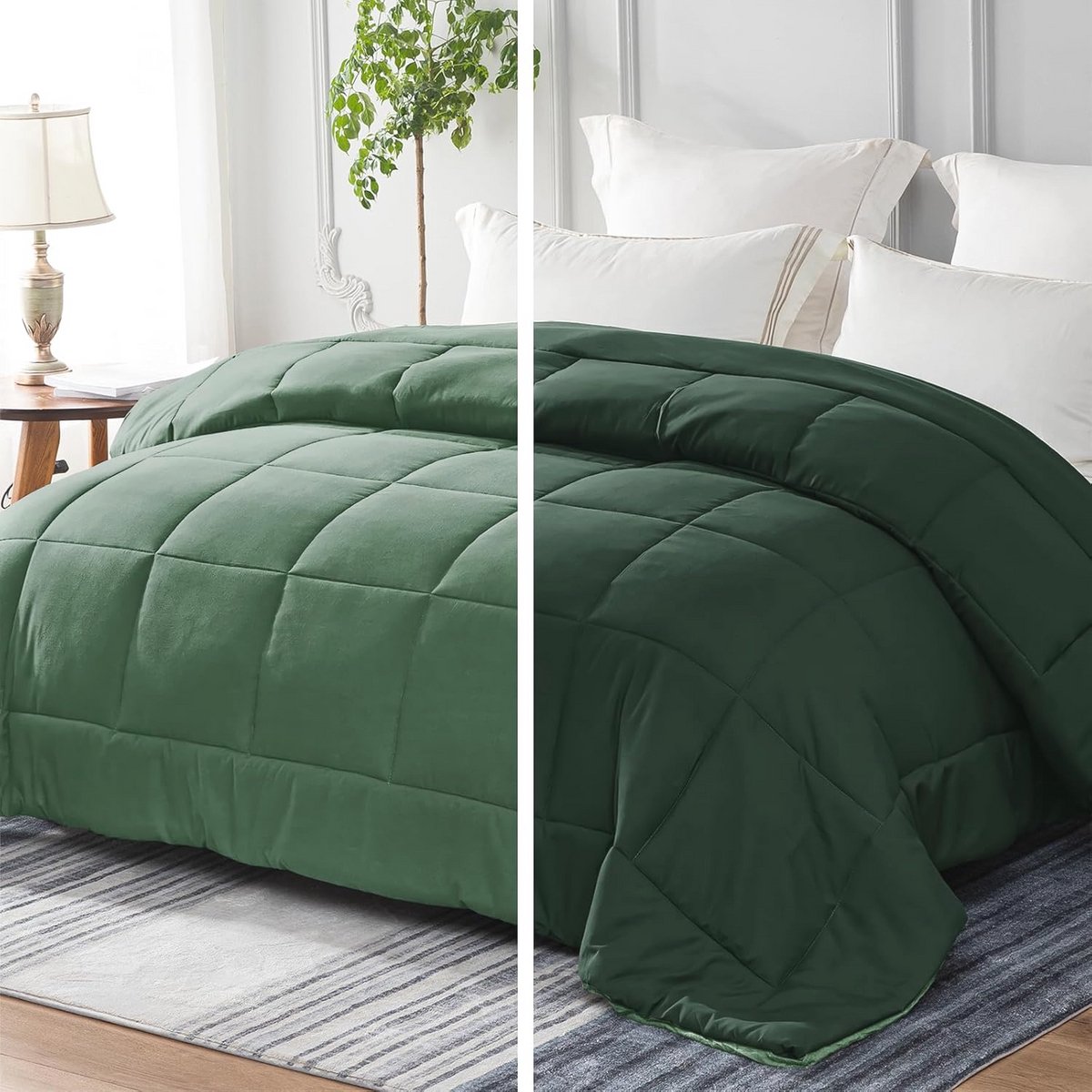 Dekbed 200 x 200 cm, Ademend en Ultrazacht, Ideaal voor Alle Seizoenen, Donkergroen/Grijsgroen