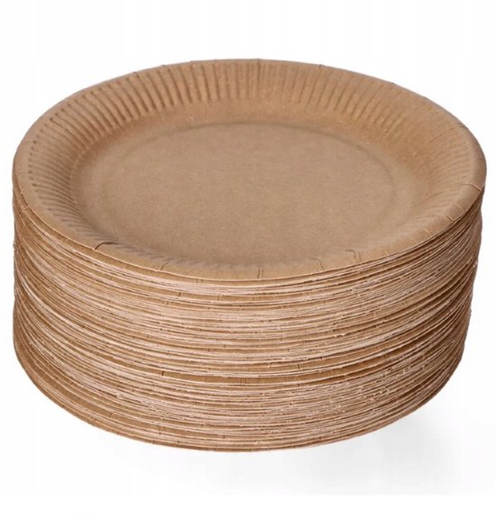 200 stuks Houten wegwerp bestek set bio/eco/milieubewust - 50 Vorken/ 50 messen/ 50 bruine kartonnen borden 23cm + 50 kartonnen bekers 240ml Feest/verjaardag/BBQ van Merkloos — afbeelding 5