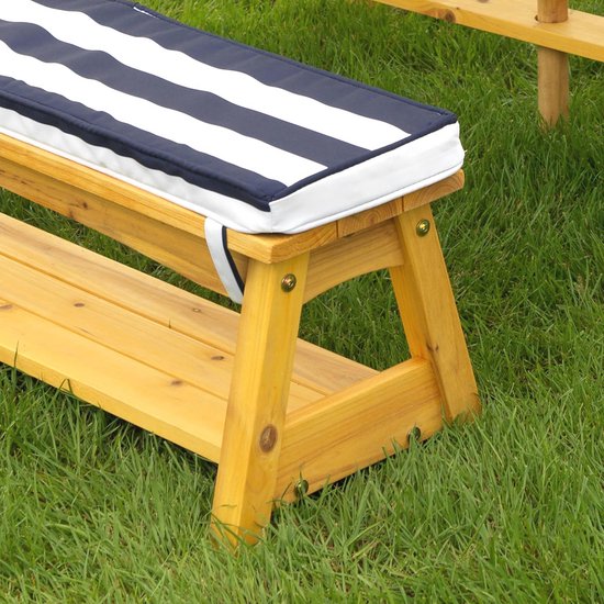 Houten picknicktafel met bankenset voor buiten met kussens en parasol - ideaal tuinmeubilair voor kinderen van Houten — afbeelding 4