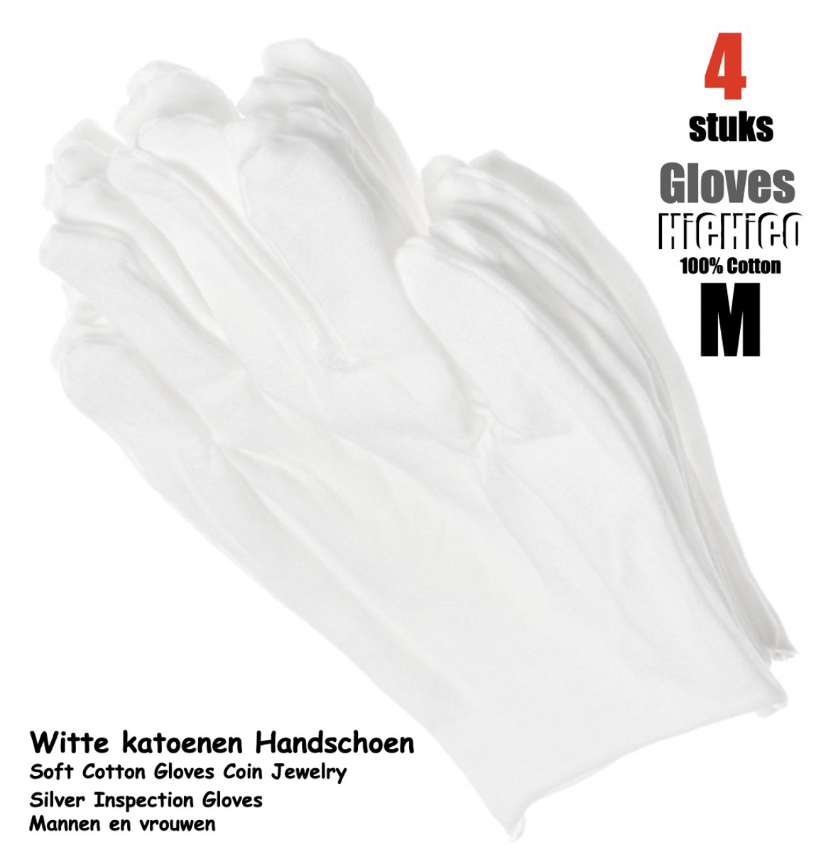 Katoenen handschoenen wit medium 4stuks – 2paar Beschermende Handschoenen - Medium - Gezondheidszorg - Ziekenhuis - Beauty Center, Kapper en Salon Spa Tattoo – Jewelry - eczeem / allergie / handcreme - juweliers / munt handschoen
