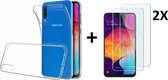 Ntech Samsung Galaxy A50 TPU Back hoesje - Transparant + 2 stuks Glazen Screenprotector