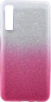 Ntech Hoesje Geschikt Voor Samsung Galaxy A7 2018 - Glamour Glitter Dual Layer Back Cover TPU Hoesje - Zilver & Roze