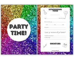 Uitnodiging Kinderfeestje Disco Kleuren - 10 stuks Incl Enveloppen - Party Thema - Uitnodigingskaarten - Uitnodiging Kinderfeestje Jongen en Meisje - Uitnodiging Verjaardag - Kinderfeestje - Uitnodiging Disco