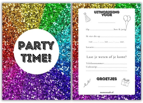 Uitnodiging Kinderfeestje Disco Kleuren - 10 stuks Incl Enveloppen - Party Thema - Uitnodigingskaarten - Uitnodiging Kinderfeestje Jongen en Meisje - Uitnodiging Verjaardag - Kinderfeestje - Uitnodiging Disco