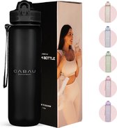 Cabau Bloom Gourde / Gourde | 1 litre | Noir | Bec verseur pratique et indication de taille unique | Sans BPA et sans fuite | Gourde avec paille pour adultes | Biberon adultes | Gourde 1 litre | Différentes gourdes | Cadeau pour elle