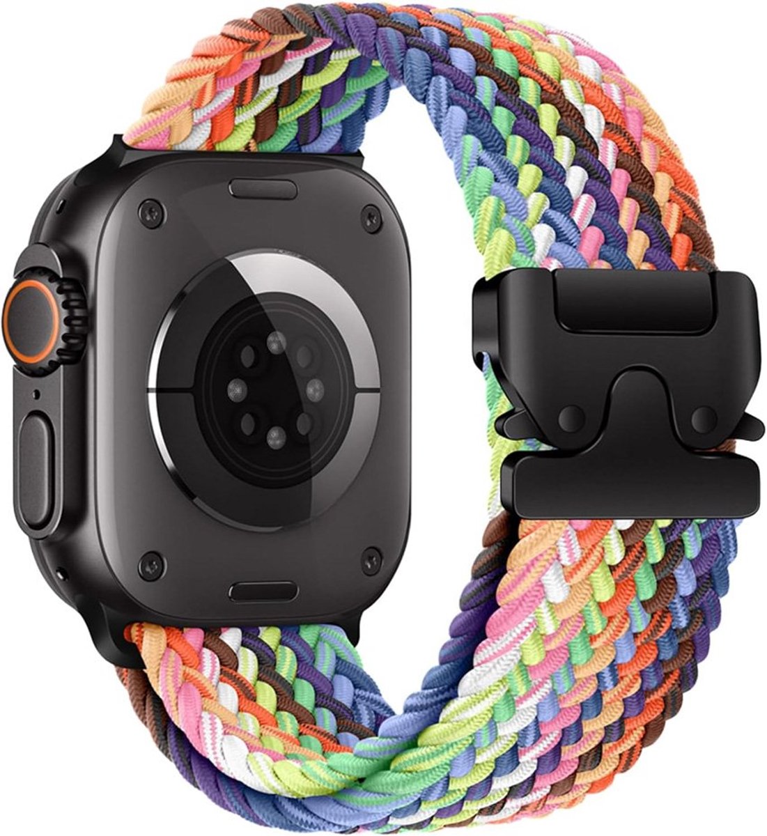 Mobiq - Gevlochten Nylon Loop Bandje geschikt voor Apple Watch 46 mm - regenboog