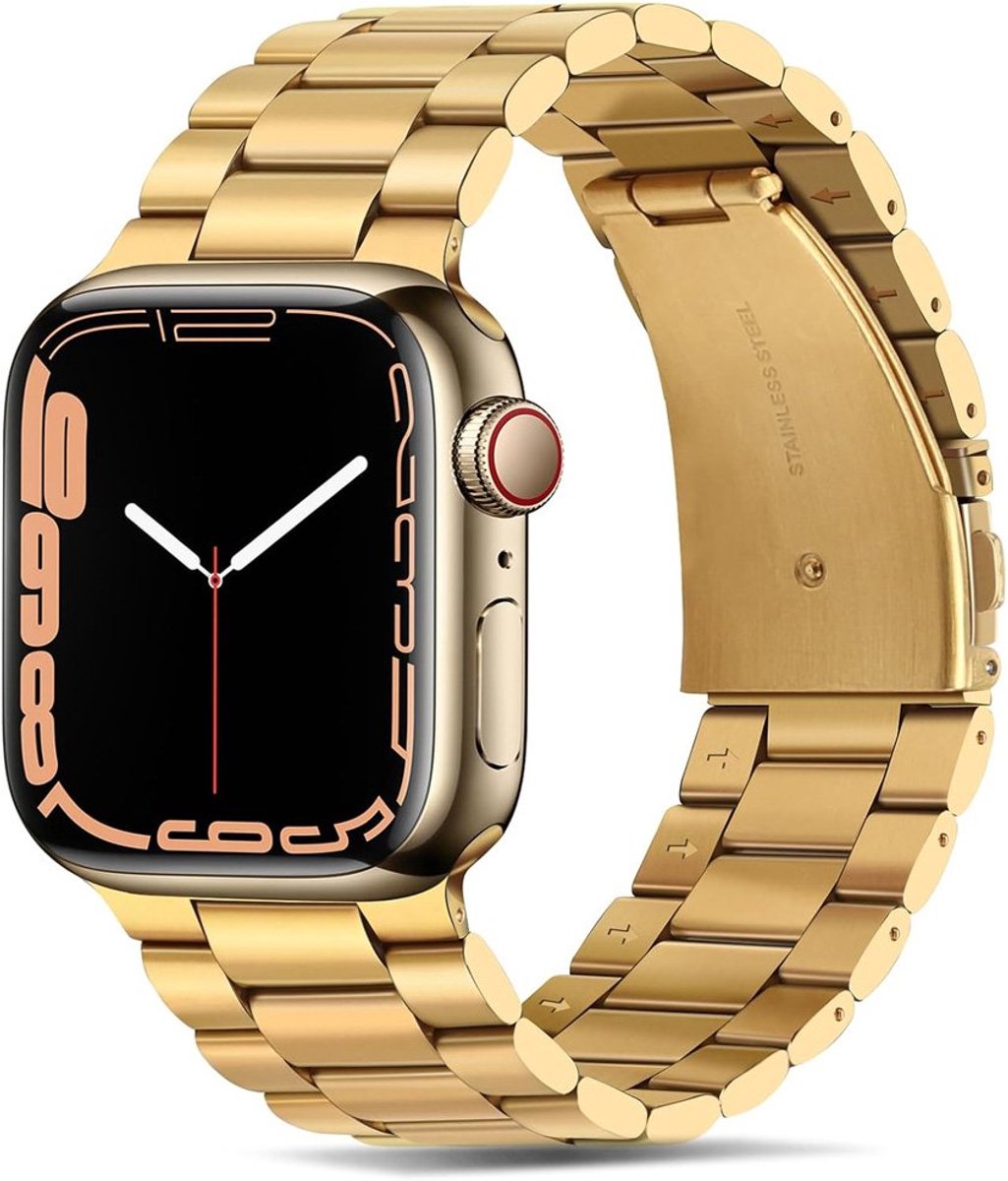 Mobiq - Luxe Metalen Bandje geschikt voor Apple Watch 46 mm - goud