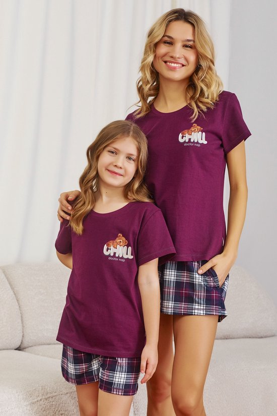 Doctor Nap Coton Pyjama Filles Garçons | Pyjama de famille assorti | Short à manches courtes Pyjama short | Bourgogne frais PDU.7202 134 / 140