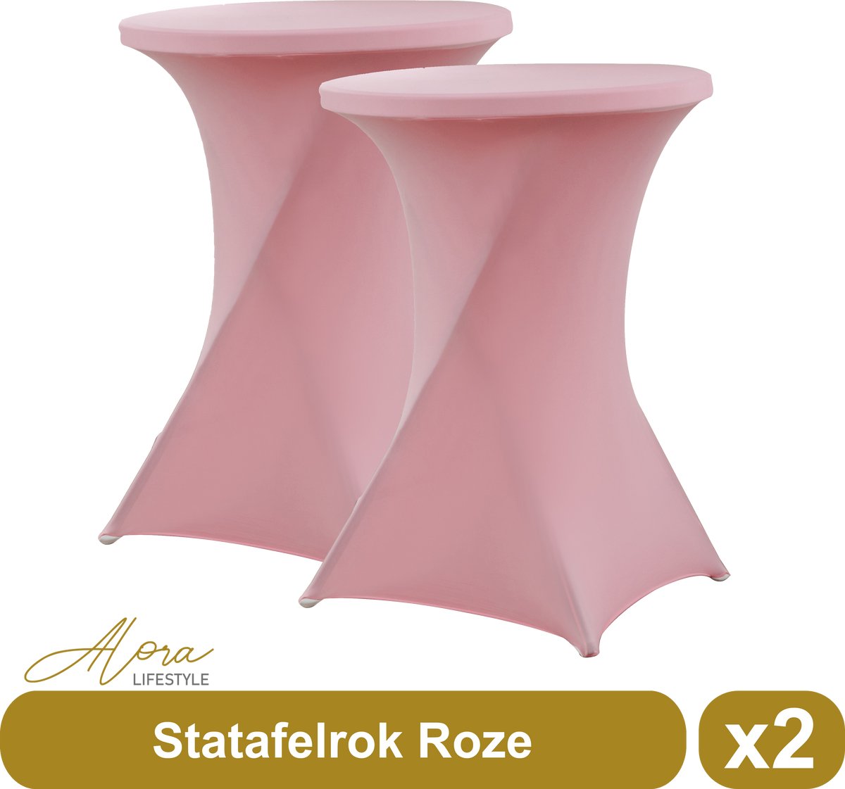 Alora Statafelrok roze 80 cm per 2 - partytafel - Alora tafelrok voor statafel - Statafelhoes - Bruiloft - Cocktailparty - Stretch Rok - Set van 2