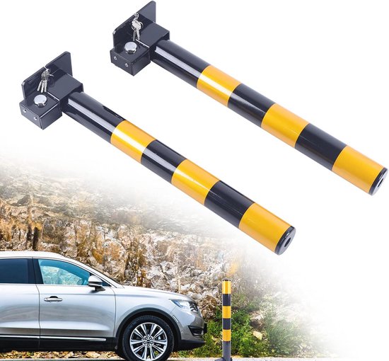 Barrières de stationnement verrouillables pour allées de garage - 2 pièces Zwart + jaunes