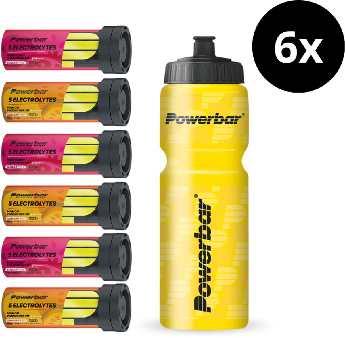 Goedkoopste Powerbar Electrolyte Tabletten | Gratis bidon | 3x Mango Passionfruit & 3x Raspberry Pomegranate