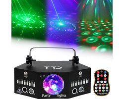 TTD® Professionele LED Discolamp – Discobal Kinderen met 7 Outputs, Geluidgestuurd & DMX-Compatibel – Lasers, LED's en Discobal voor Feesten en Evenementen - 4 LED kleuren - 180 Graden bereik - DMX ondersteuning - Discobol