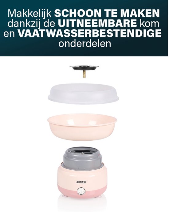 Princess 292990 Suikerspinmaker - Suikerspinmachine - 500 W - Met 10 stokjes en maatlepel - Kinderfeestje - party - Roze - BPA vrij - Cotton Candy - Pink