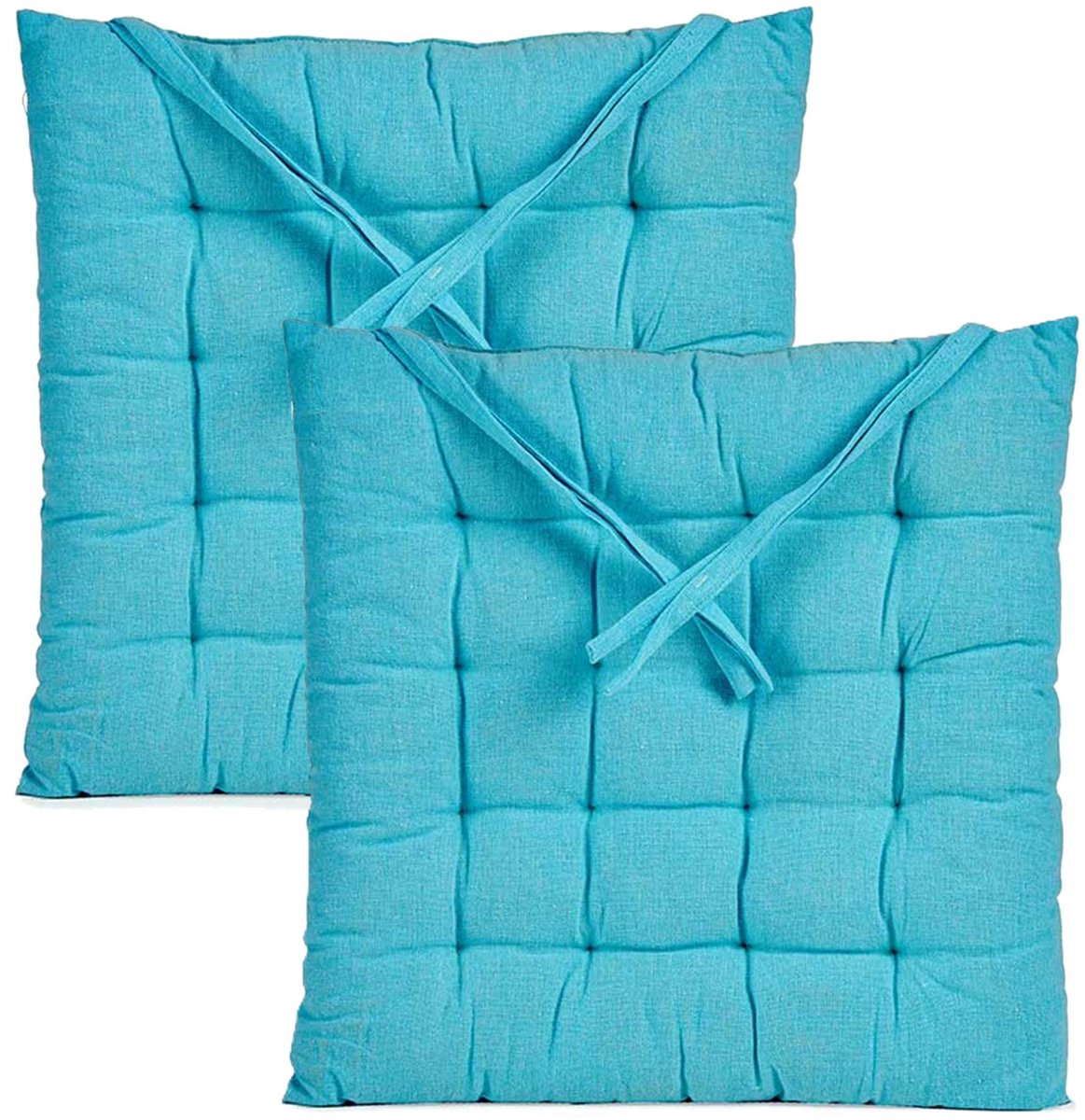 Giftdecor Stoelkussen Decorama - 2x - binnen/buiten - turquoise - 40 x 40 x 5 cm - polyester