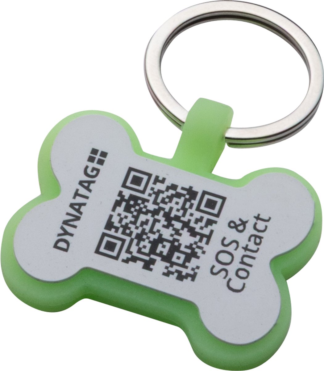 DynaTag Hondenpenning met QR-code - SOS Penning Hond Botje Siliconen Groen Fluoriserend