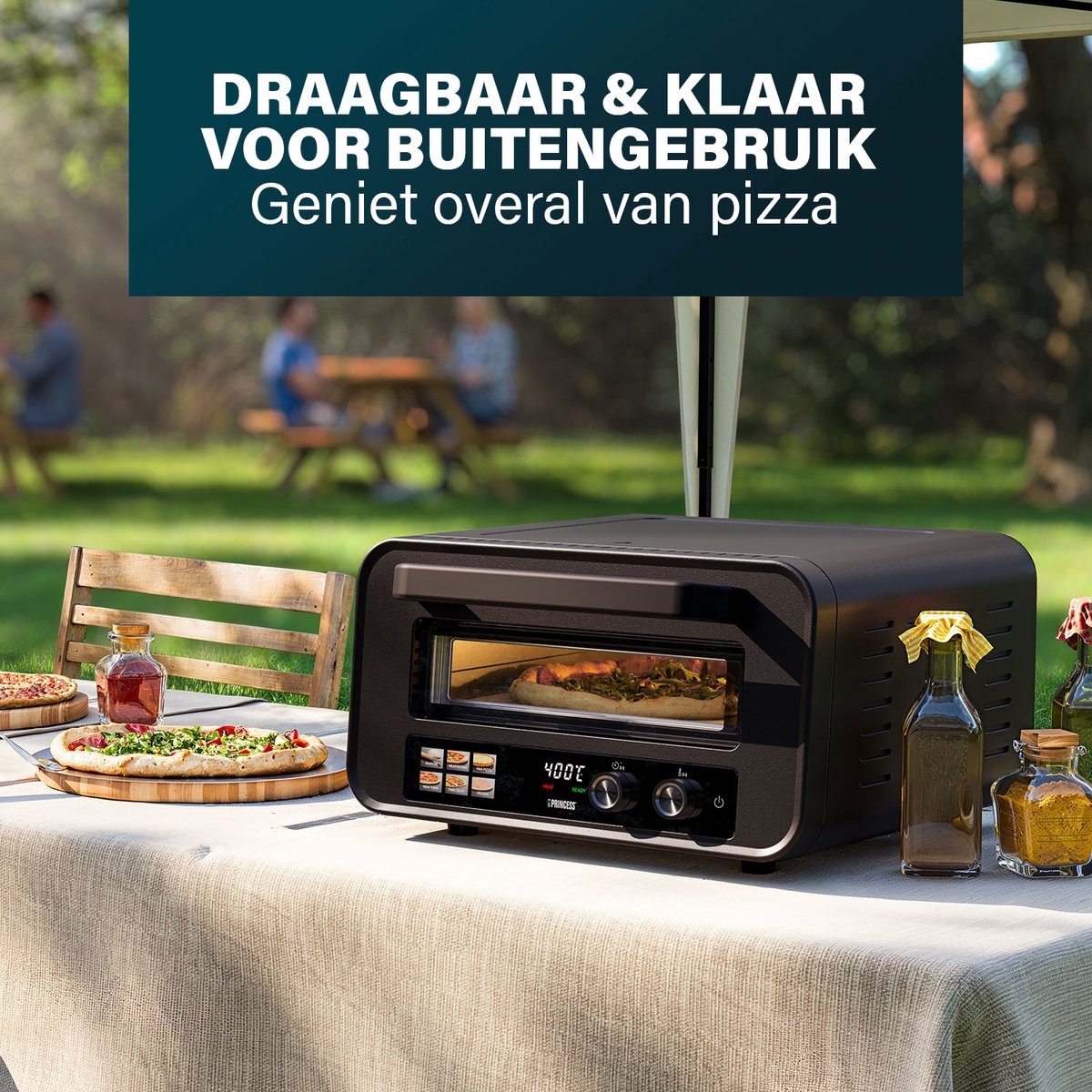 Princess 112780 Pizza Oven Pro Max - Tot 400°C - 2100W - 15 Liter - Pinsa Oven - Elektrische Pizzaoven 30cm - Tafelmodel - Inclusief Natuurstenen Pizzasteen- Digitale bediening - Zwart – foto 3