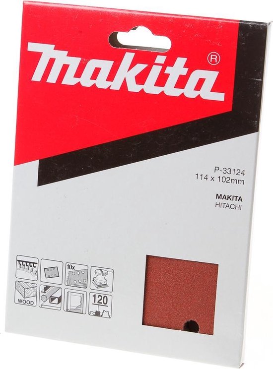Makita P-33124 Vlak schuurvel 114x102mm K120 Red Velcro 10stuks - Makita